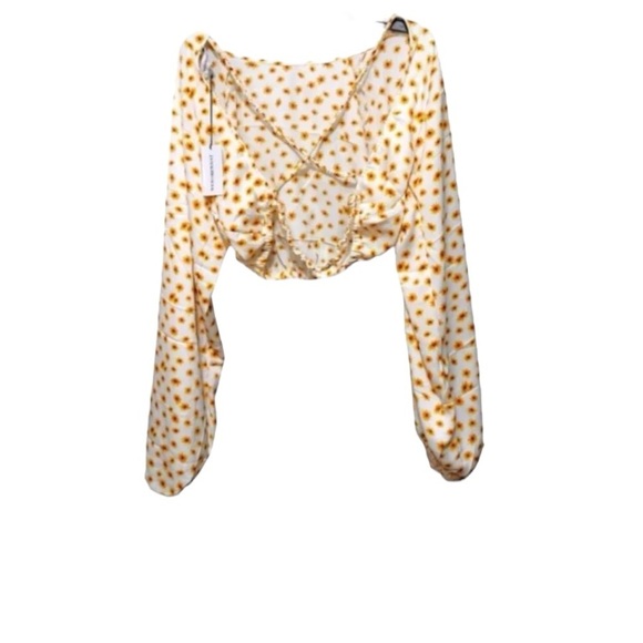 WeWoreWhat Billow Sleeve Top Size L Ditsy Daisies Ivory Multi NWT - Picture 2 of 4